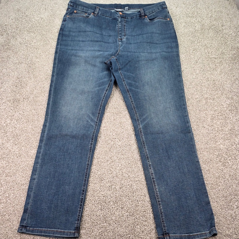 Denim & Co Women Plus 22W Blue Straight Leg Pull On Stretch Jean Medium Wash NEW